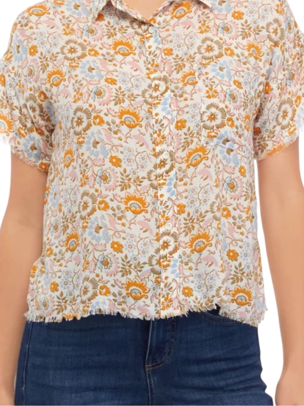 Philosophy Pink Multi Floral Button-Down Short Sleeve Top